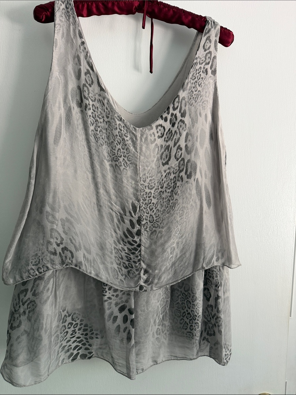 Tempo Paris Gray Animal Print Layered Silk Tank/Size M